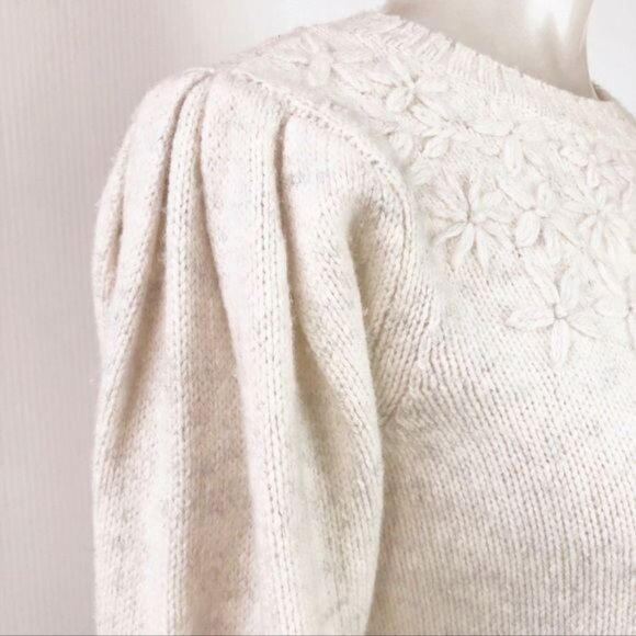 Rebecca Tylor LA VIE Floral Embroidered ivory wool sweater XSmall - Picture 5 of 11